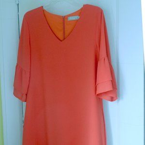 Belongosci Orange Shift Dress size L, V neck and flutter sleeves